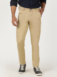 Beige Solid Neo Fit Casual Trouser | Greenfibre