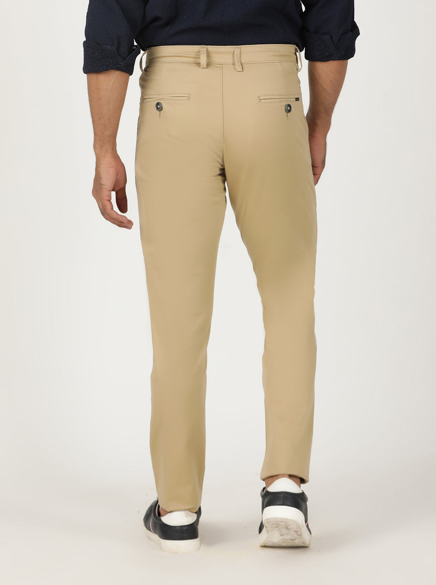 Beige Solid Neo Fit Casual Trouser | Greenfibre