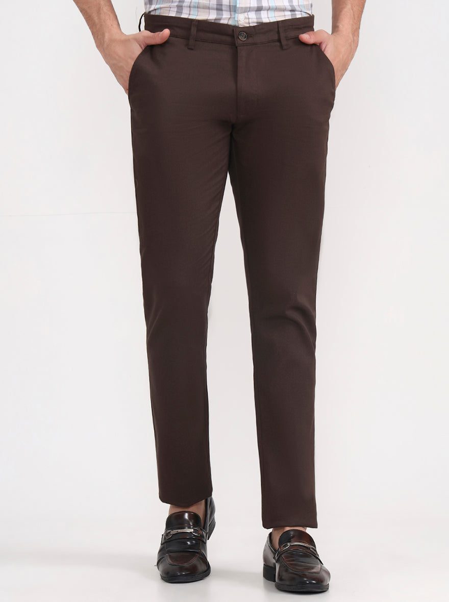 Dark Brown Solid Super Slim Fit Casual Trouser | Greenfibre