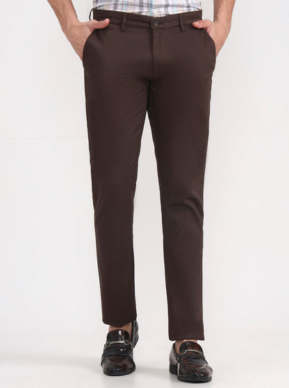 Dark Brown Solid Super Slim Fit Casual Trouser | Greenfibre