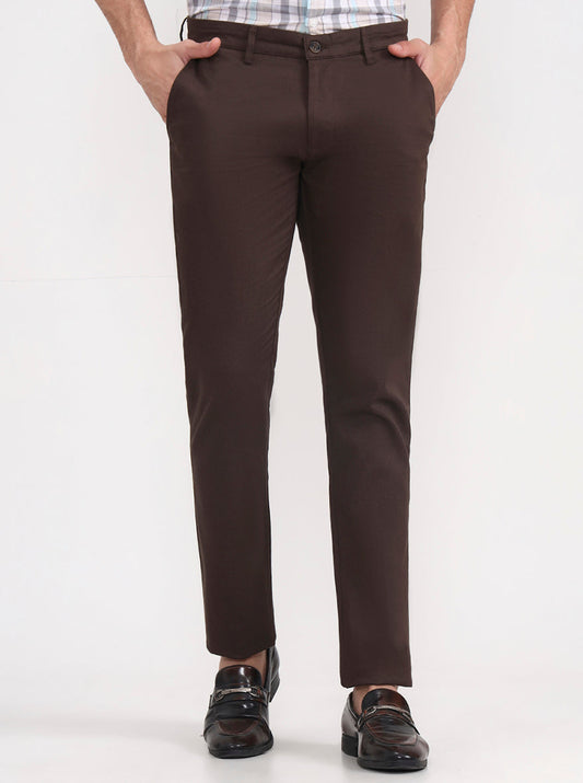 Dark Brown Solid Super Slim Fit Casual Trouser | Greenfibre