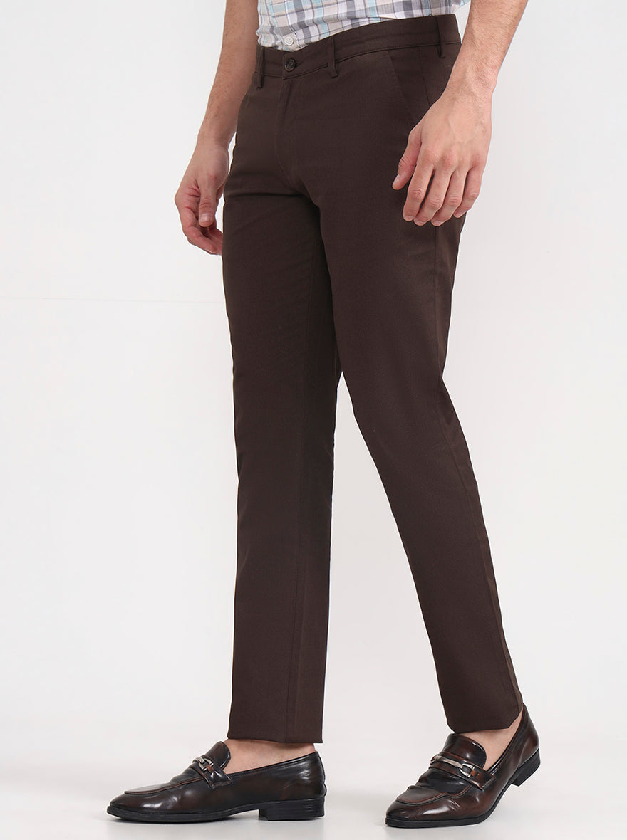 Dark Brown Solid Super Slim Fit Casual Trouser | Greenfibre
