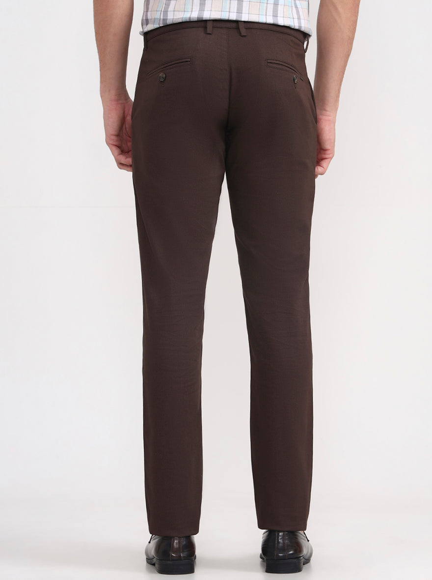 Dark Brown Solid Super Slim Fit Casual Trouser | Greenfibre