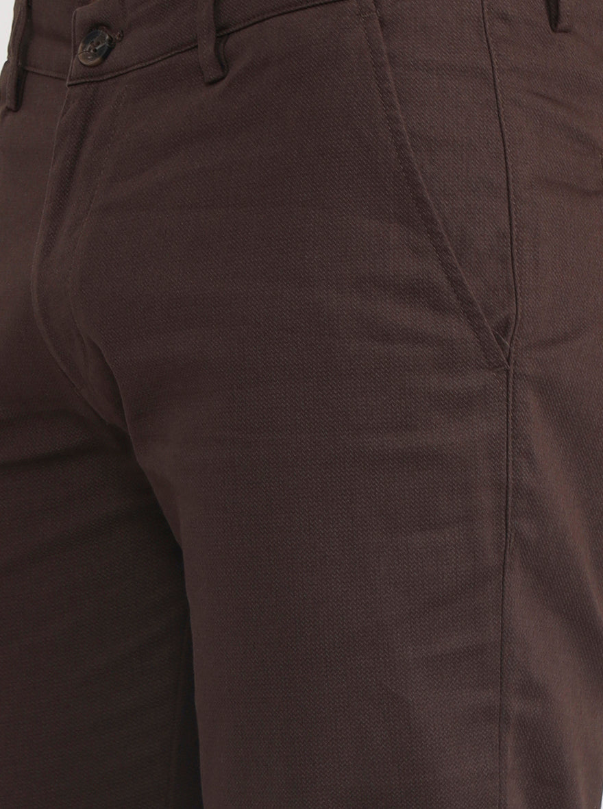 Dark Brown Solid Super Slim Fit Casual Trouser | Greenfibre