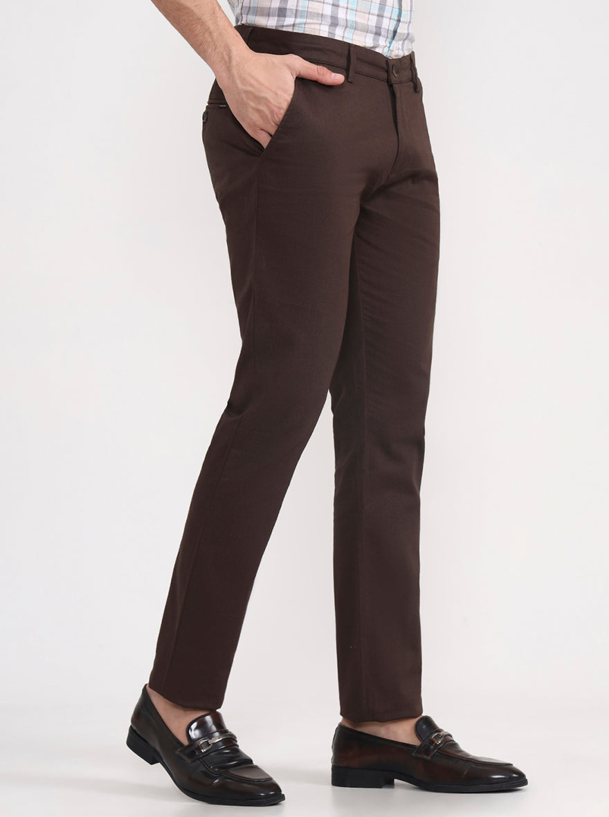 Dark Brown Solid Super Slim Fit Casual Trouser | Greenfibre