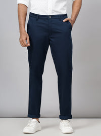 Navy Blue Solid Neo Fit Casual Trouser | Greenfibre