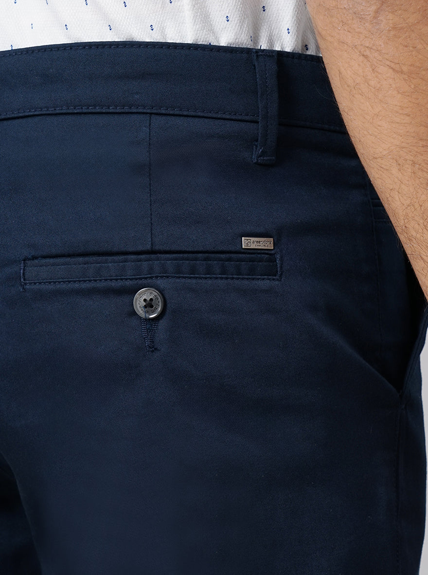 Navy Blue Solid Neo Fit Casual Trouser | Greenfibre