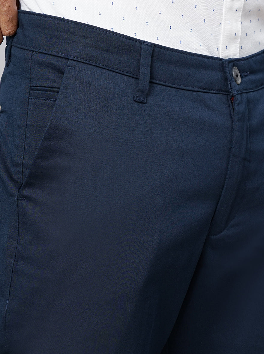 Navy Blue Solid Neo Fit Casual Trouser | Greenfibre