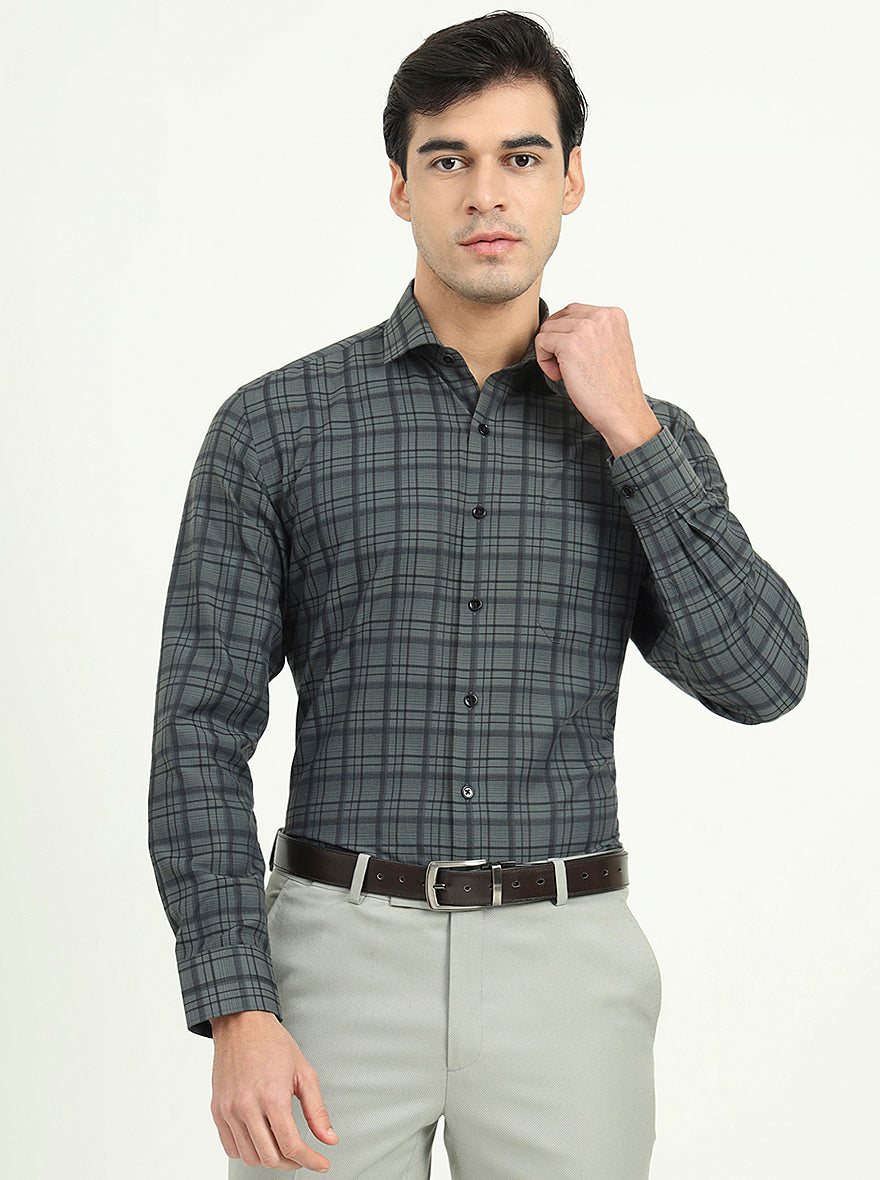 Teal Green Checked Slim Fit Formal Shirt | Greenfire