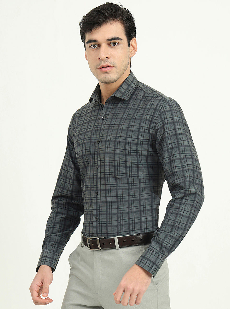 Teal Green Checked Slim Fit Formal Shirt | Greenfire