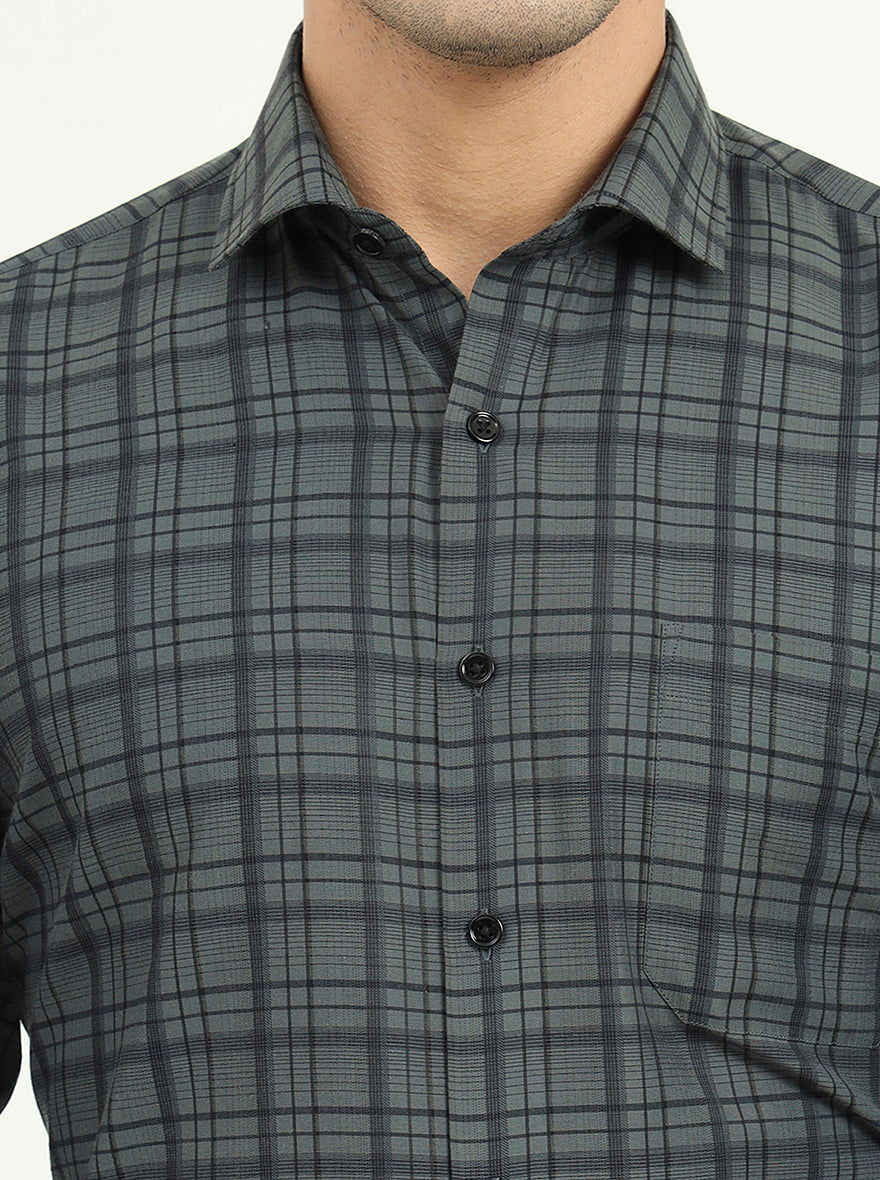 Teal Green Checked Slim Fit Formal Shirt | Greenfire