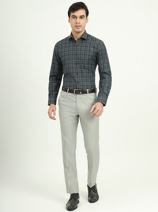 Teal Green Checked Slim Fit Formal Shirt | Greenfire