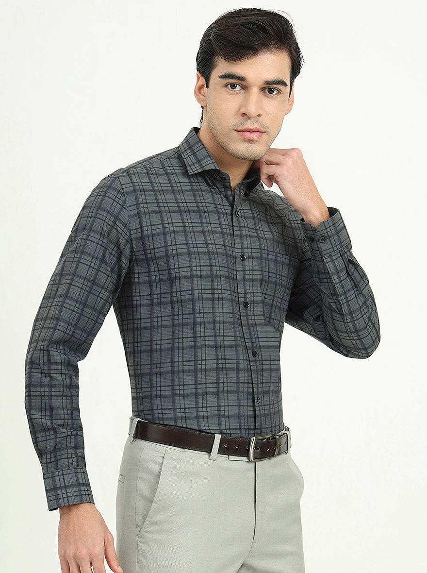 Teal Green Checked Slim Fit Formal Shirt | Greenfire