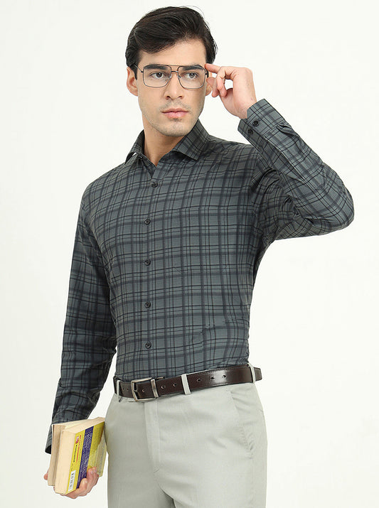 Teal Green Checked Slim Fit Formal Shirt | Greenfire