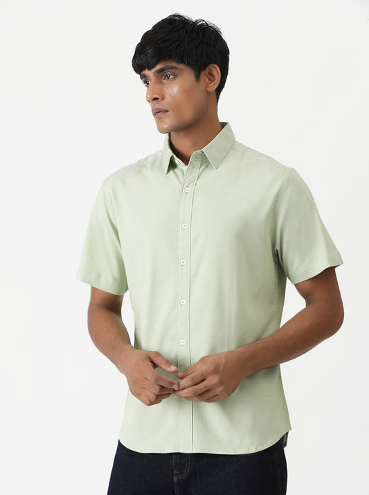 Light Green Solid Slim Fit Casual Shirt | Greenfibre