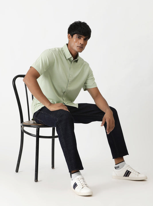 Light Green Solid Slim Fit Casual Shirt | Greenfibre