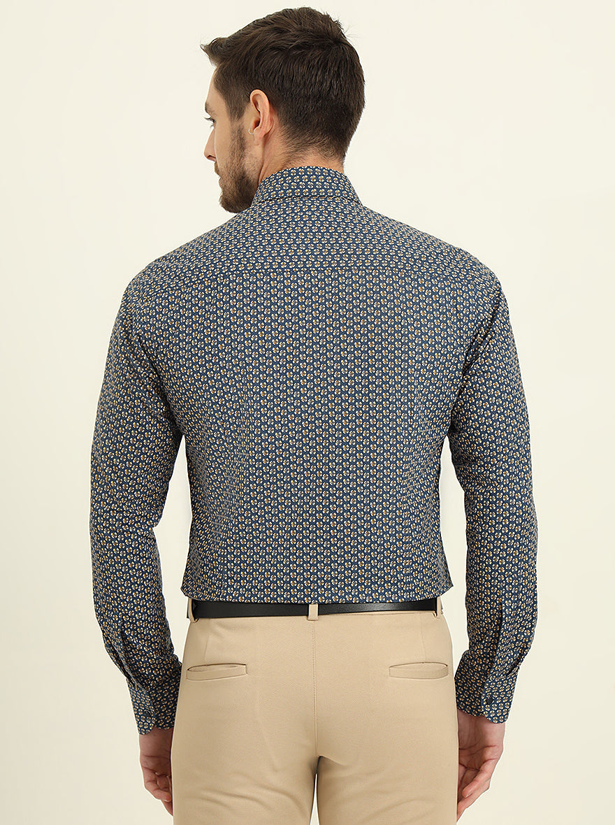 Blue Printed Slim Fit Party Wear Shirt | Wyre