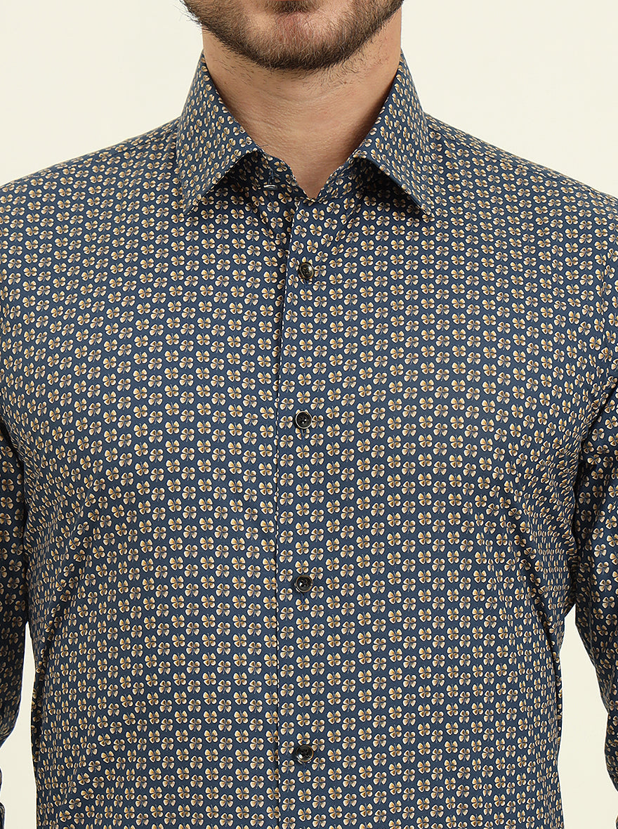 Blue Printed Slim Fit Party Wear Shirt | Wyre
