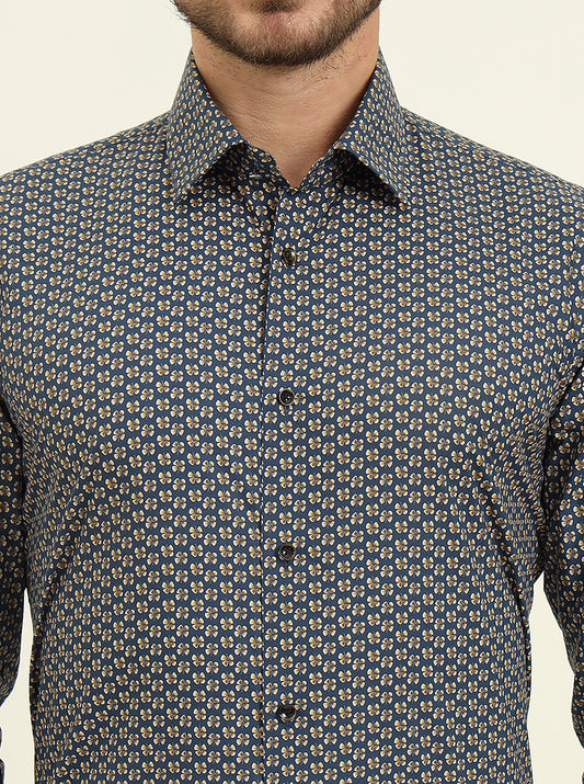 Blue Printed Slim Fit Party Wear Shirt | Wyre