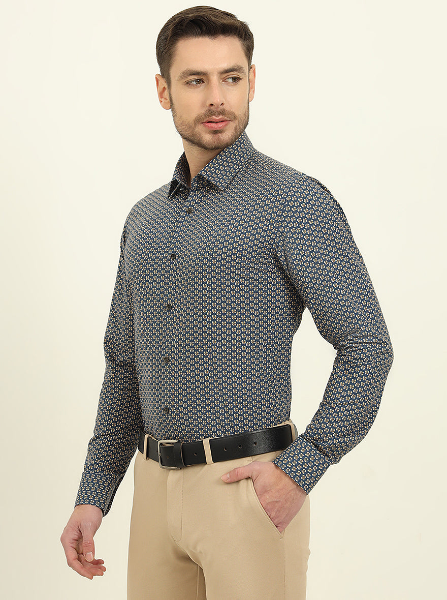 Blue Printed Slim Fit Party Wear Shirt | Wyre