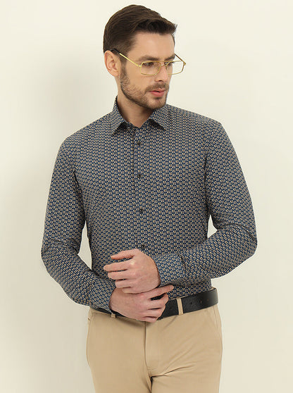 Blue Printed Slim Fit Party Wear Shirt | Wyre