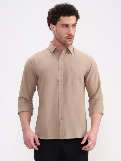 Khaki Solid Slim Fit Casual Shirt | Greenfibre