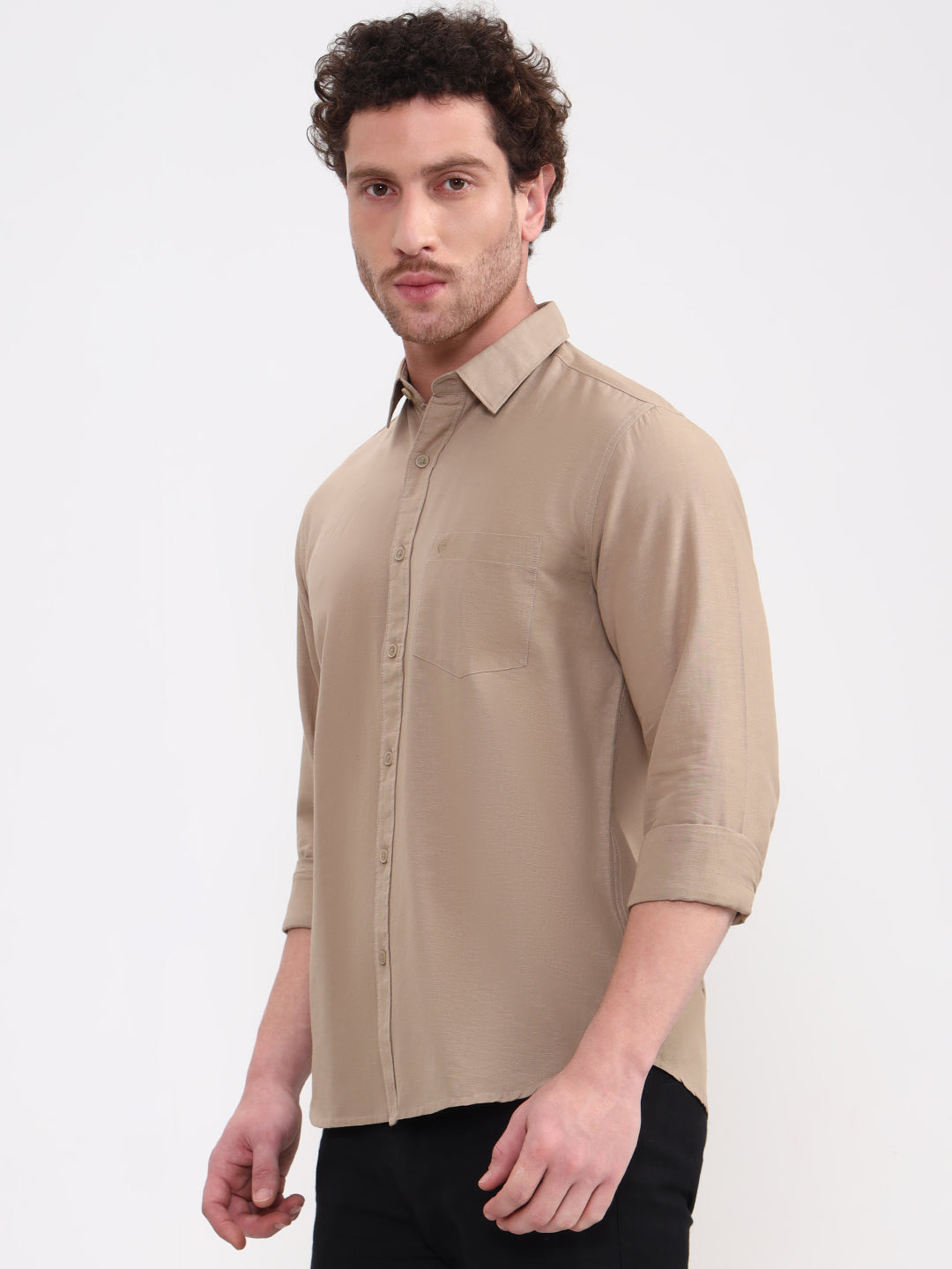 Khaki Solid Slim Fit Casual Shirt | Greenfibre