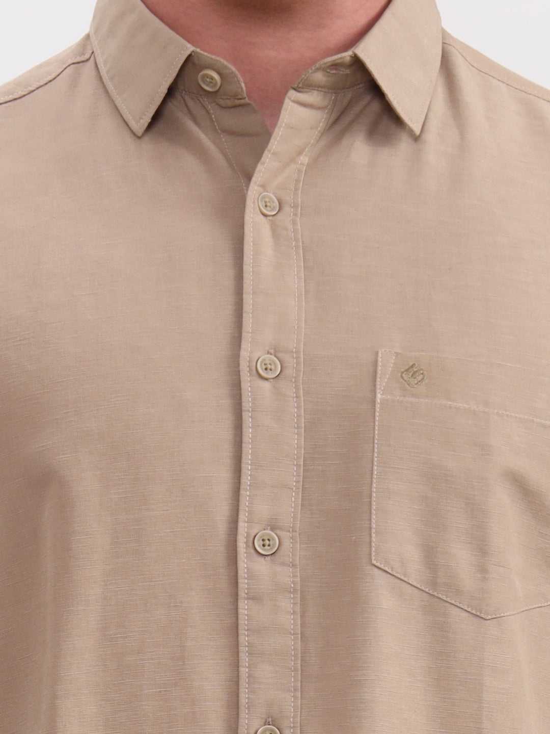Khaki Solid Slim Fit Casual Shirt | Greenfibre