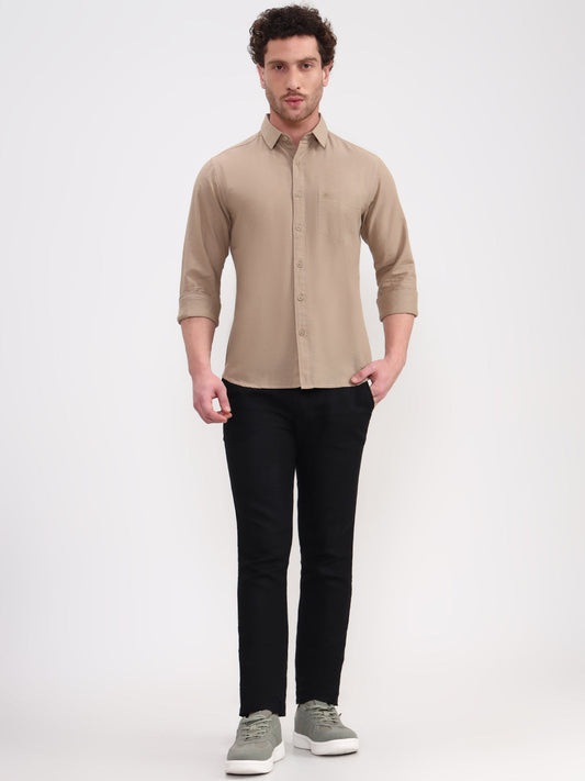 Khaki Solid Slim Fit Casual Shirt | Greenfibre
