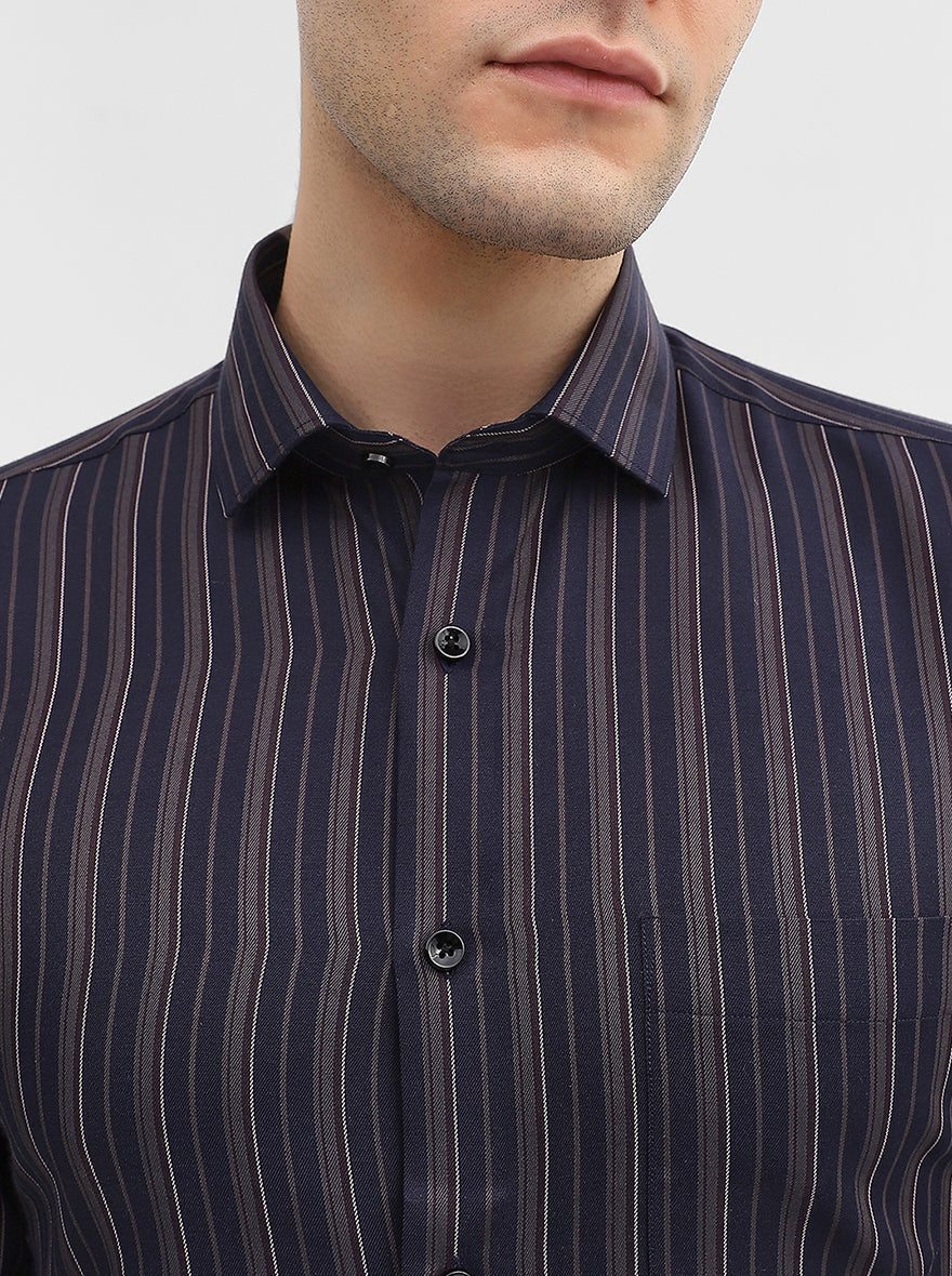 Blue & Maroon Striped Slim Fit Formal Shirt | Greenfibre
