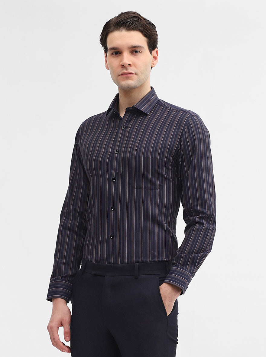 Blue & Maroon Striped Slim Fit Formal Shirt | Greenfibre
