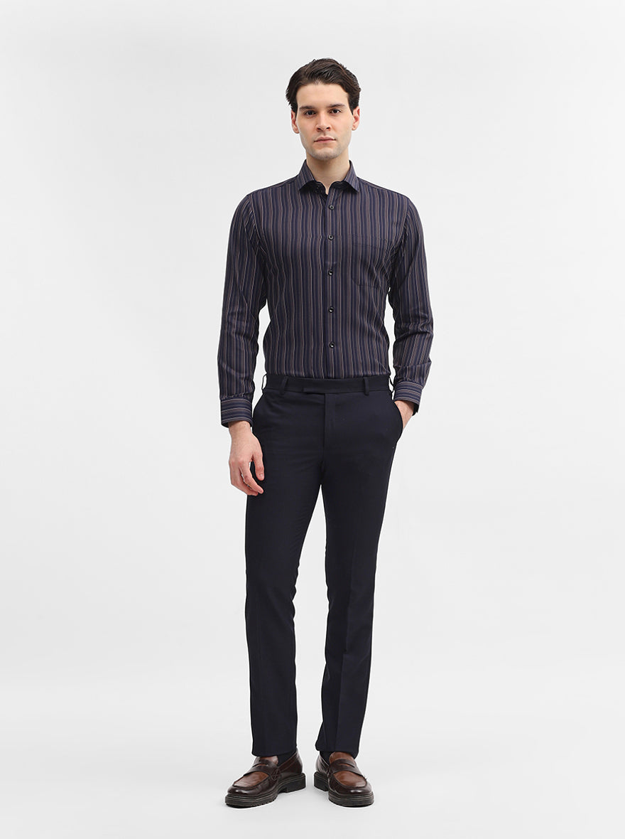 Blue & Maroon Striped Slim Fit Formal Shirt | Greenfibre
