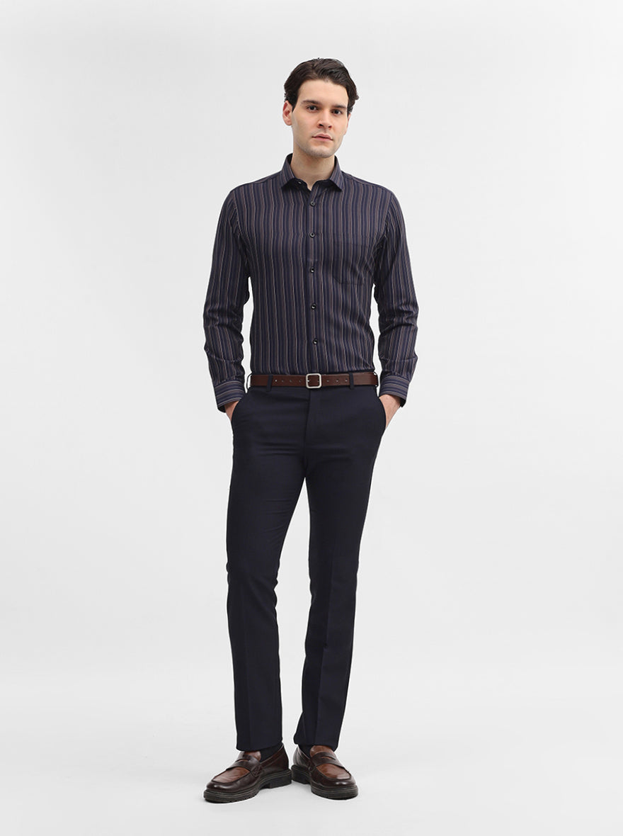 Blue & Maroon Striped Slim Fit Formal Shirt | Greenfibre