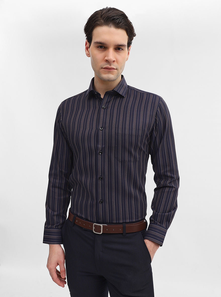 Blue & Maroon Striped Slim Fit Formal Shirt | Greenfibre