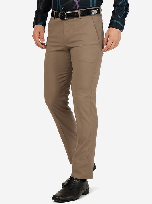 Brown Solid Super Slim Fit Formal Trouser | Greenfibre
