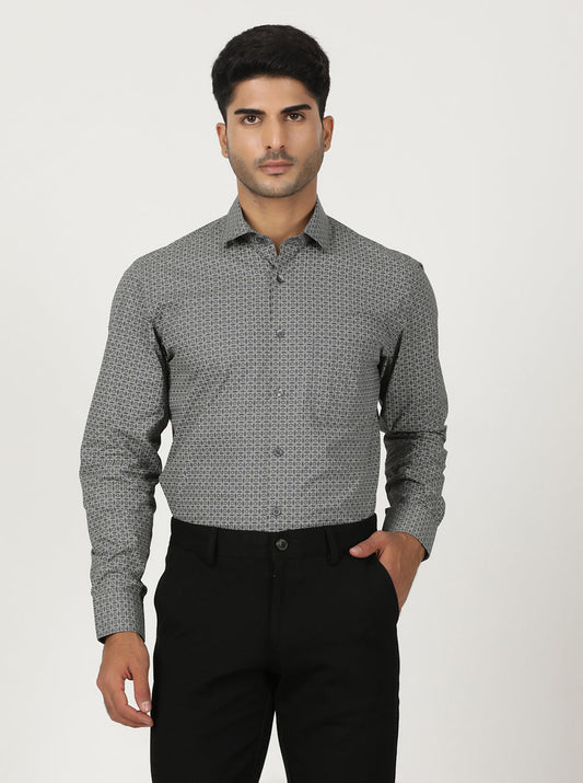 Grey Printed Slim Fit Formal Shirt | Greenfibre