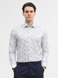 Blue & White Printed Slim Fit Party Wear Shirt | Greenfibre