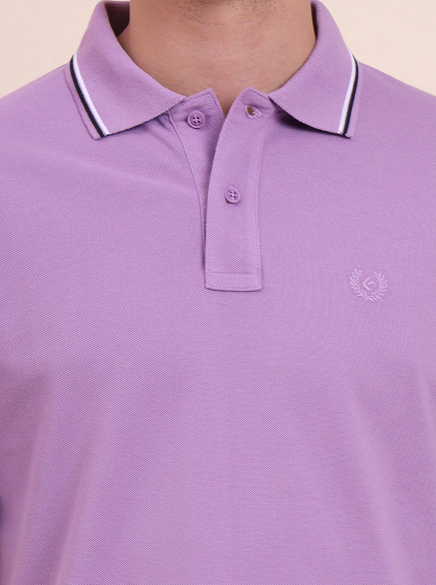 Lavender Solid Slim Fit Polo T-Shirt | Greenfibre