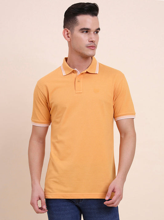 Mustard Solid Slim Fit Polo T-Shirt | Greenfibre