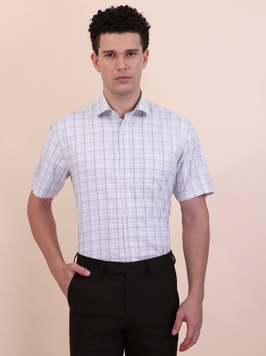 White & Grey Checked Regular Fit Formal Shirt | Greenfibre