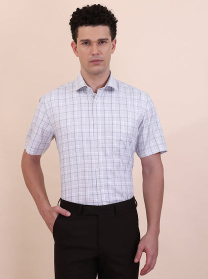 White & Grey Checked Regular Fit Formal Shirt | Greenfibre