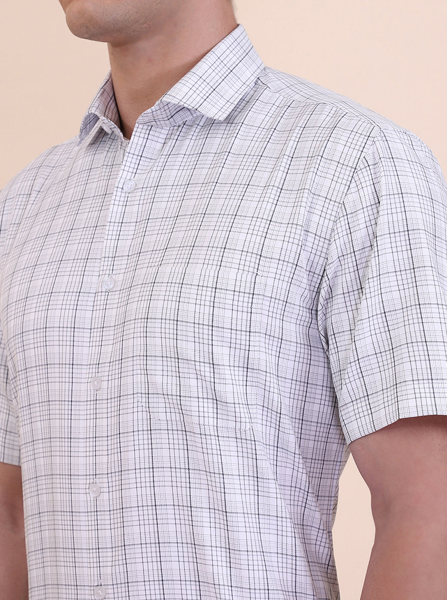 White & Grey Checked Regular Fit Formal Shirt | Greenfibre