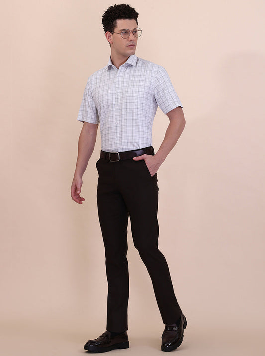 White & Grey Checked Regular Fit Formal Shirt | Greenfibre