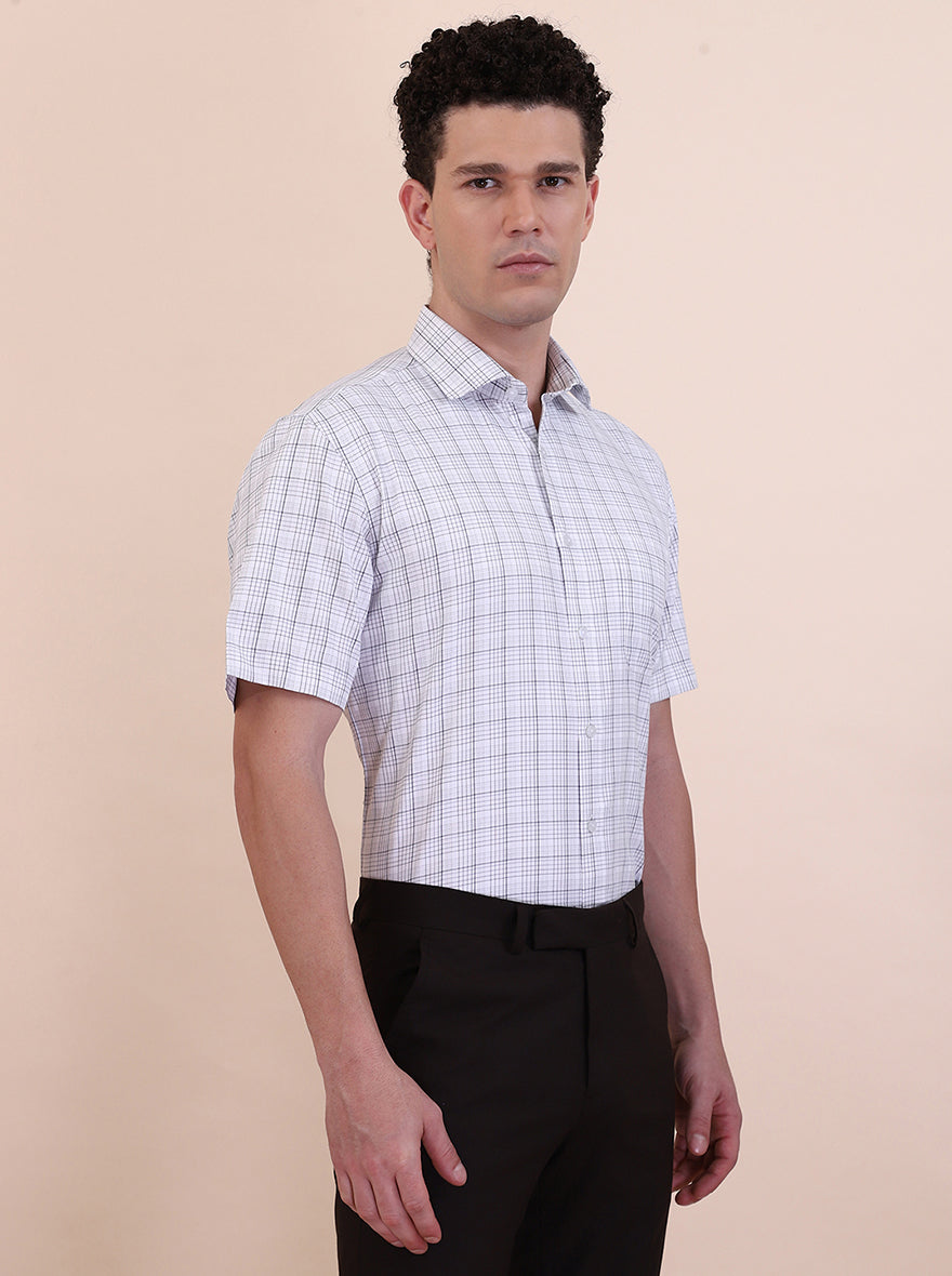 White & Grey Checked Regular Fit Formal Shirt | Greenfibre