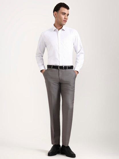 White & Grey Solid Regular Fit Formal Shirt | Greenfibre