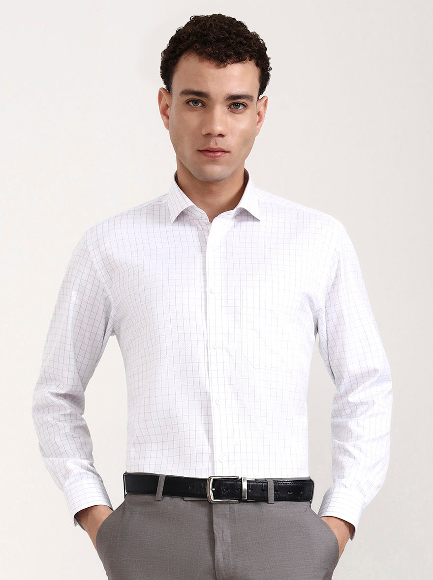 White & Grey Solid Regular Fit Formal Shirt | Greenfibre