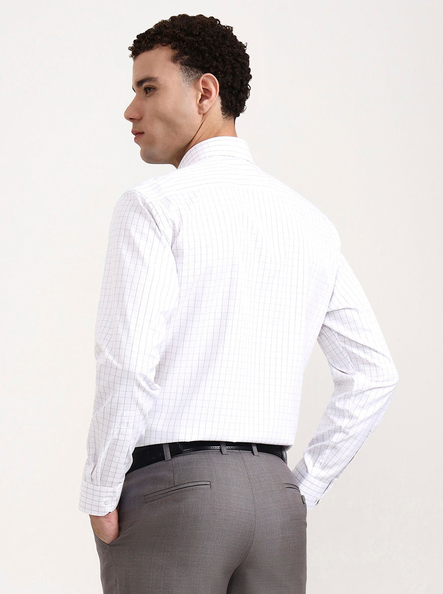 White & Grey Solid Regular Fit Formal Shirt | Greenfibre