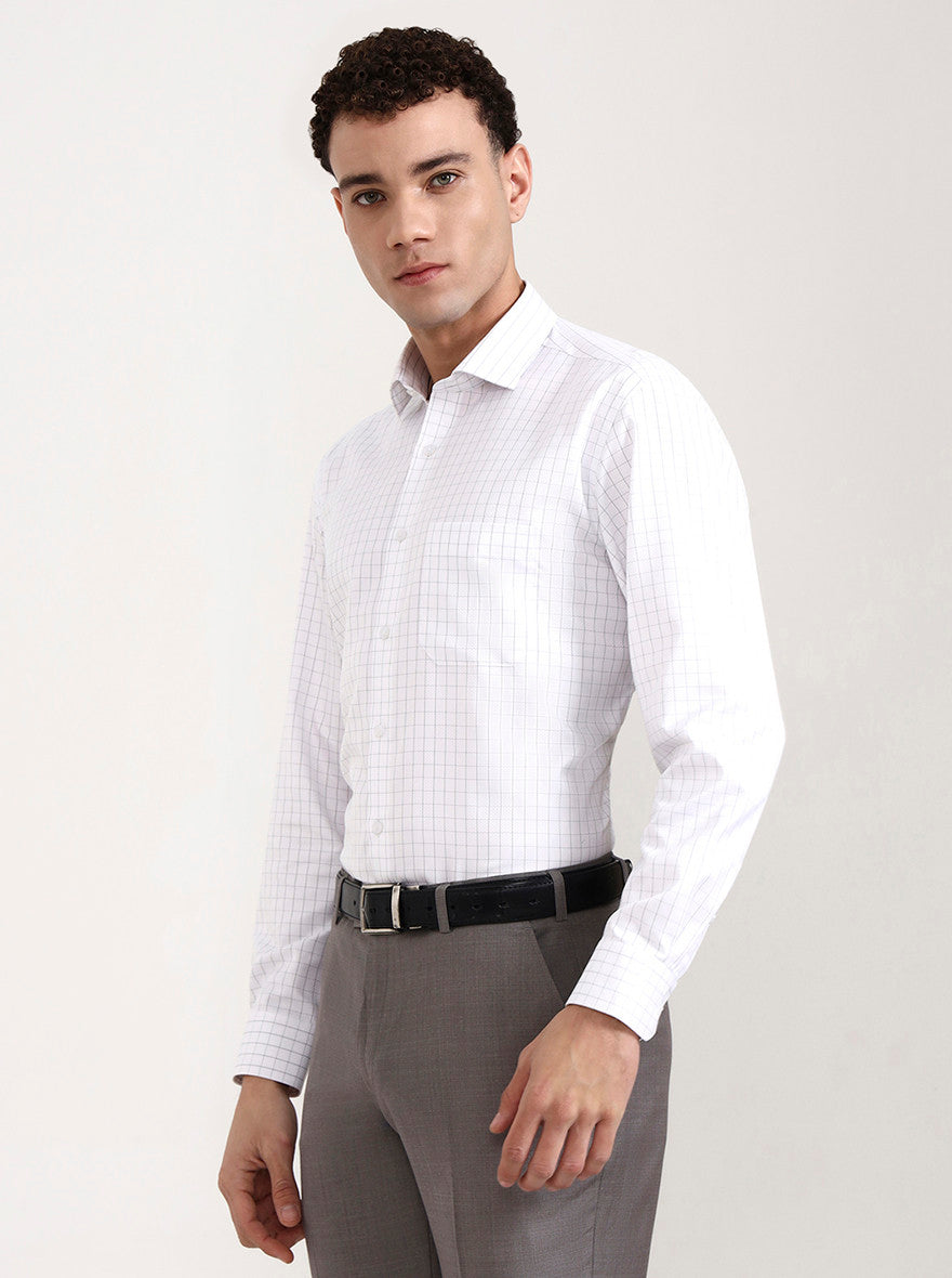 White & Grey Solid Regular Fit Formal Shirt | Greenfibre