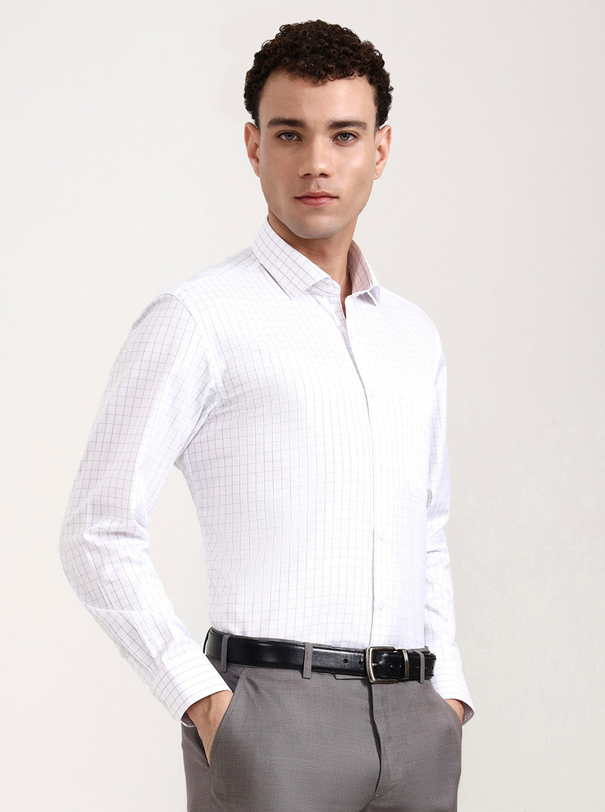 White & Grey Solid Regular Fit Formal Shirt | Greenfibre
