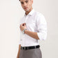 White & Grey Solid Regular Fit Formal Shirt | Greenfibre